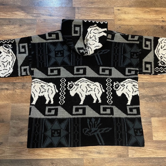 Vintage | Alpaca Wool Aztec Tribal Print Hooded Sweater Jacketet - Picture 4 of 7